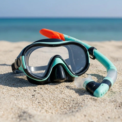 Set Snorkel Hydro Mascara Adulto Buceo Natacion Antifog Kit Turquesa