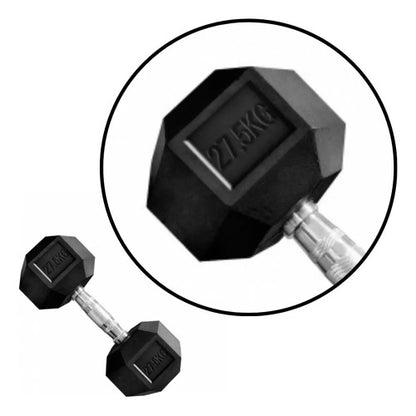 Mancuerna Hexagonales Hierro Recubierto 27,5kg Rhino Negro