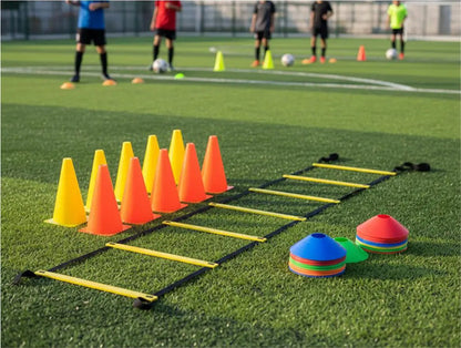 Kit Fútbol Escalera Agilidad + 10 Platos + 10 Conos Altos Surtido