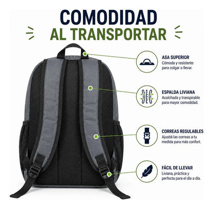 Mochila Escolar Universitaria Negra Reforzada Uso Diario Gris Liso