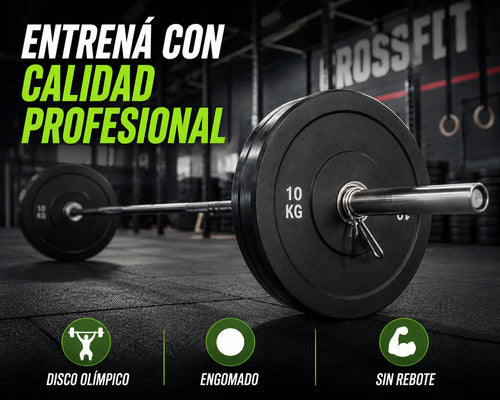 Disco Olímpico Engomado 10 Kg P/ Barra Pesas Gym Profesional Negro