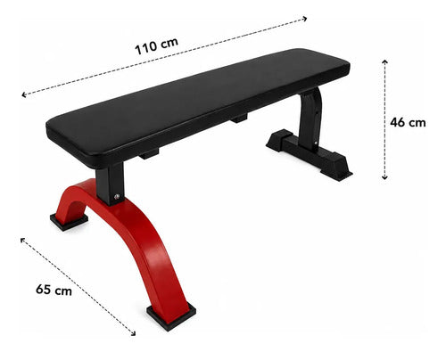 Banco Plano Gimnasio Pesas Entrenamiento Fitness Reforzado Negro