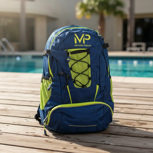 Mochila Natación Michael Phelps 31.5 L Impermeable Deportiva Azul Neón Geométrico