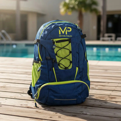Mochila Natación Michael Phelps 31.5 L Impermeable Deportiva Azul Neón Geométrico