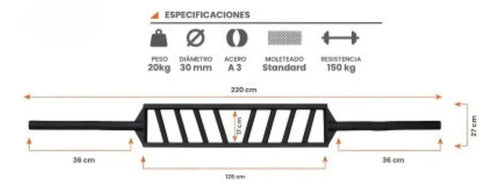 Barra Multi Agarre Olímpica 2,20mts Rhino Negro