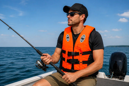 Chaleco Salvavidas Adulto Hasta 75 Kg Ajustable Kayak Pesca Naranja Flúor Único