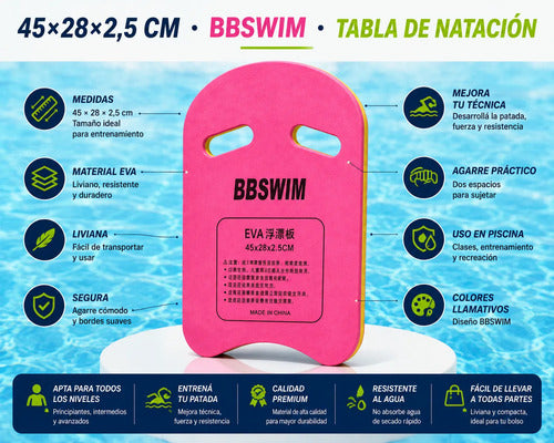 Tabla Natación Bbswim 45x28cm Entrenamiento Piscina Eva Surtido