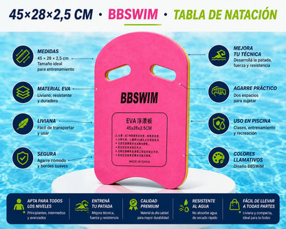 Tabla Natación Bbswim 45x28cm Entrenamiento Piscina Eva Surtido