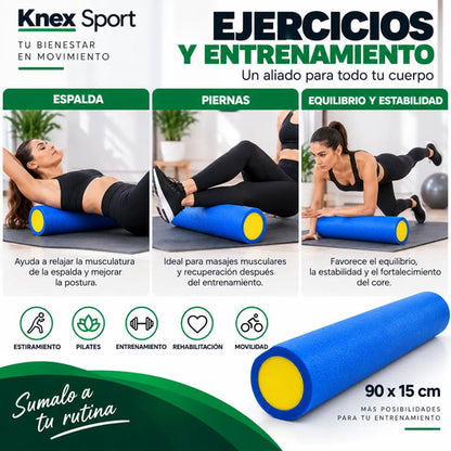 Rolo Pilates Liso Goma Eva 90x15cm - Yoga Fitness Foam Colores Surtidos