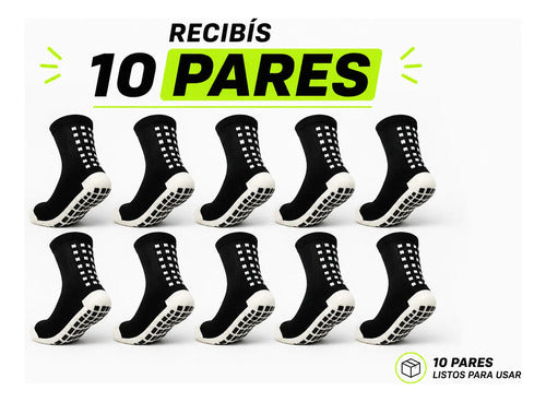 Pack X10 Medias Cortas Antideslizantes Niños Fútbol Calidad Negro 26-30