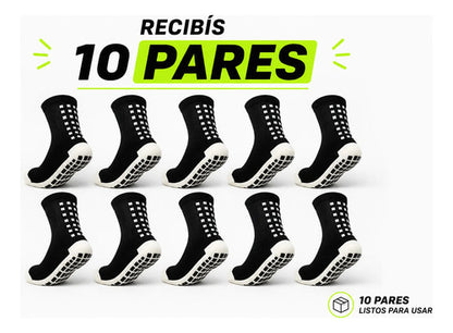 Pack X10 Medias Cortas Antideslizantes Niños Fútbol Calidad Negro 26-30