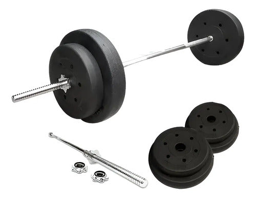 Set Combo Barra Recta 1.50 + Discos Forrados Pvc Total 40kg Aluminio