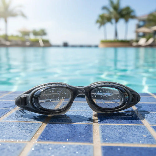 Set Natación Piscina Lentes + Gorra Tela + Clip + 4 Tapones Negro