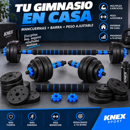 Kit 30kg Barras Mancuernas Discos Forrados Fitness Azul