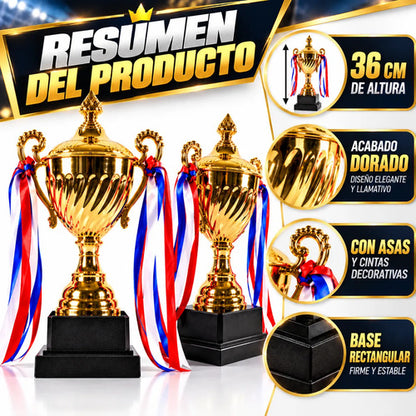 Copa Trofeo Campeón 36 Cm Dorada Con Asas Para Premiación Dorado