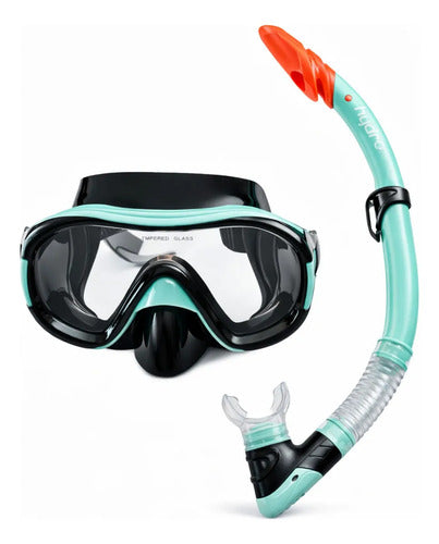Set Snorkel Hydro Mascara Adulto Buceo Natacion Antifog Kit Turquesa