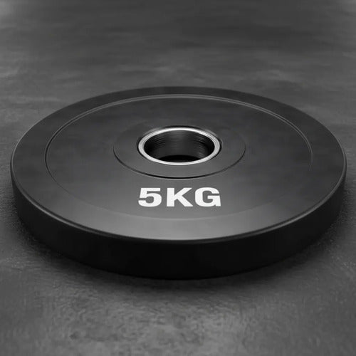 Disco Olímpico Engomado 5 Kg P/ Barra Pesas Gym Profesional Negro