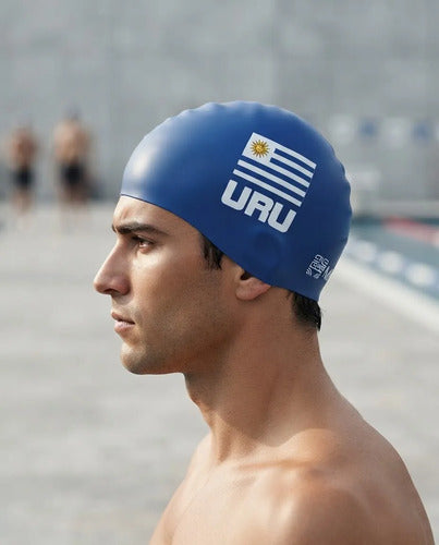 Gorra Natación Silicona Moaki Kiroa Uruguay Edición Azul Lisa Unico