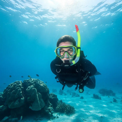 Set Snorkel Adulto + Máscara Silicona Para Buceo Amarillo