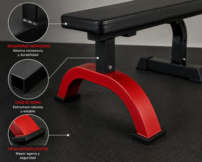 Banco Plano Gimnasio Pesas Entrenamiento Fitness Reforzado Negro
