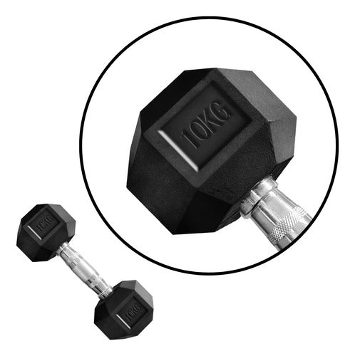 Mancuerna Hexagonales Hierro Recubierto 10kg Rhino Negro
