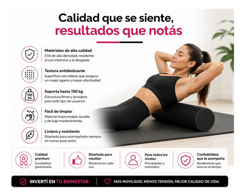 Rodillo Macizo De Goma Eva Para Yoga / Foam Roller - 90 Cm Negro