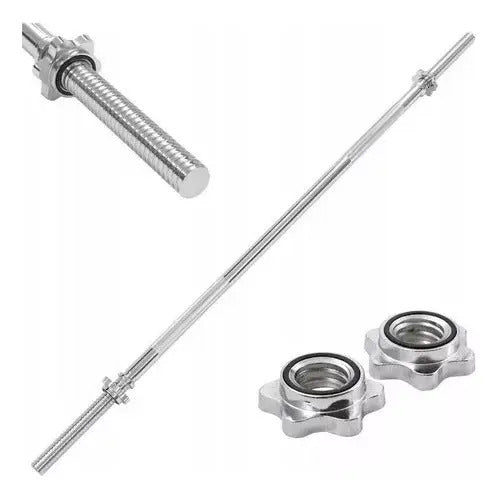 Set Combo Barra Recta 1.50 + Discos Forrados Pvc Total 40kg Aluminio