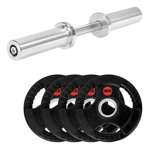 Kit 23,5kg Mancuerna Olimpica + 20kg En 4 Discos - Rhino Negro