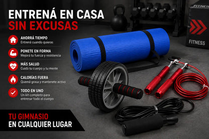 Kit Fitness 4 En 1 Colchoneta Rueda Abdominal Cuerda Saltar Surtido