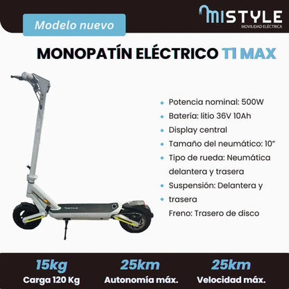 Monopatín Eléctrico Mistyle T1 Max 2026 Mmsports Blanco