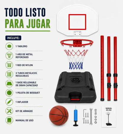 Tablero De Básquet Infantil Con Pie Regulable 2.01 M Pelota