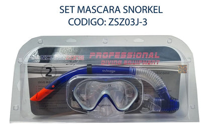 Set Máscara + Snorkel Para Natación Y Buce Multicolor