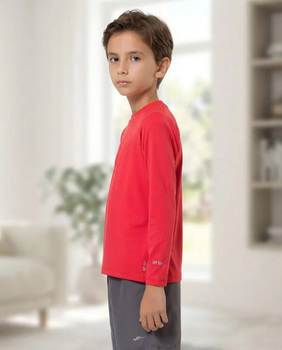 Remera Térmica Manga Larga Niños Elite Uv50+ Mmsports Rojo Liso 8
