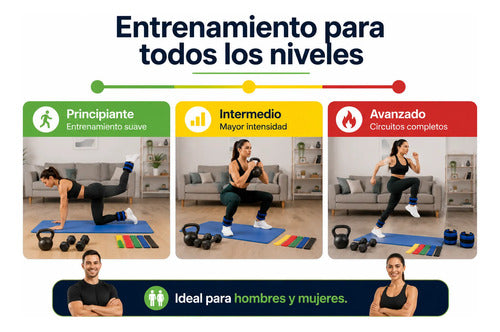 Kit Fitness Gym Casa Pesa Rusa Mancuernas Colchoneta + Yoga Negro