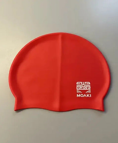 Gorra Natación Adultos Moaki Kiroa Mini Logo Silicona Color Rojo Diseño De La Tela Lisa