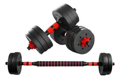 Kit Barra + Mancuerna C/discos Forrados 40 Kgs Negro