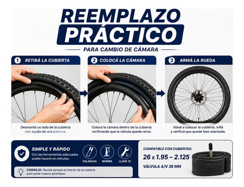 Pack X4 Cámaras Bicicleta Rodado 26 1.95/2.125 Válvula A/v Schrader Negro