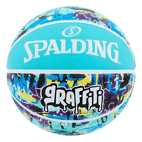 Balón De Básquet Spalding Graffiti #7 Color Celeste
