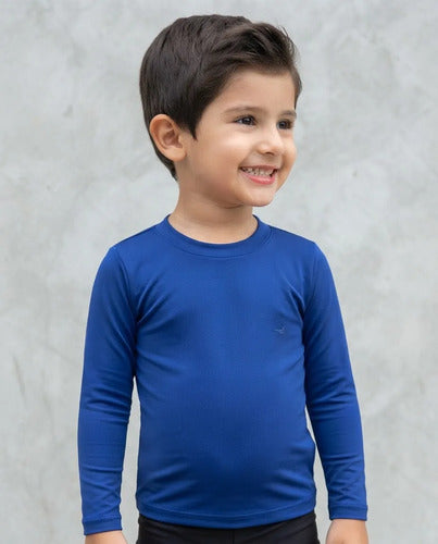 Remera Térmica Manga Larga Niños Elite Uv50+ Mmsports Azul Marino Liso 6