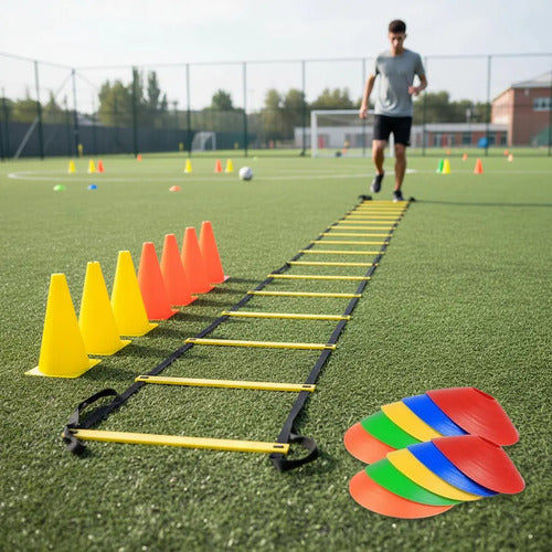Kit Fútbol Escalera Agilidad + 10 Platos + 10 Conos Altos Surtido
