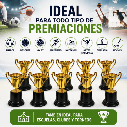 Copa Trofeo Con Asas Premio Para Deportes 13cm Pack X10 Dorado
