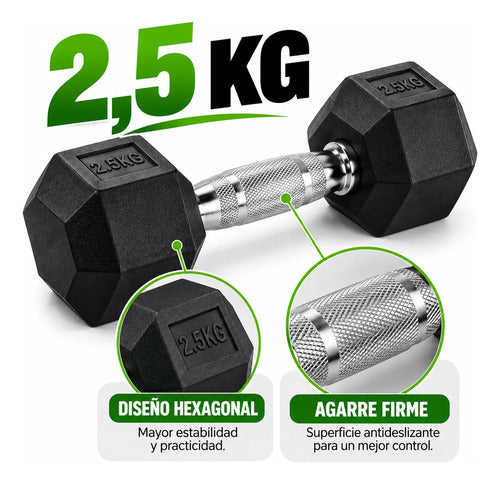 Mancuerna Hexagonal Fija De 2.5 Kg - Pesa Pesas Color Negro Negro