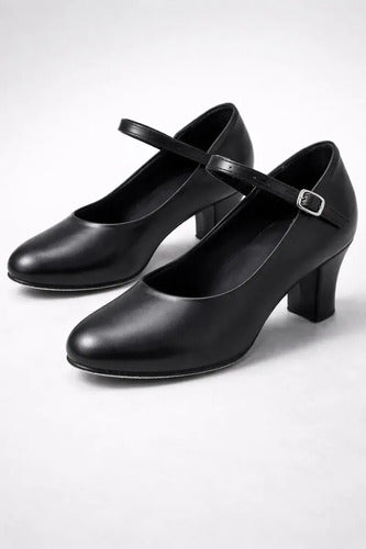 Zapato Baile Flamenco Prof. Cuero Taco/hebilla Mmsports Negro Liso 39 Uy