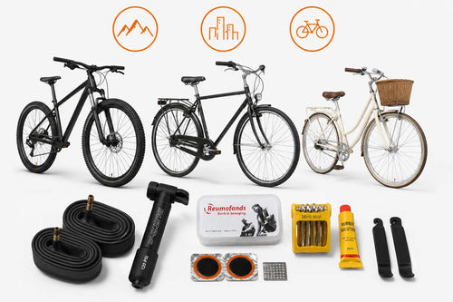 Kit Reparación Bicicleta Rodado 26 2 Cámaras Inflador Parche