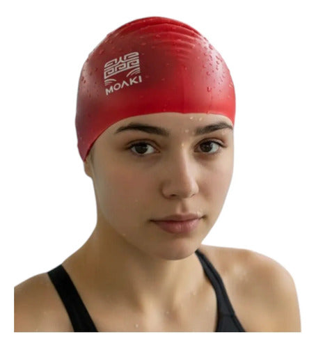 Gorra De Natación Moaki Silicona Mmsports Rojo Lisa Unico