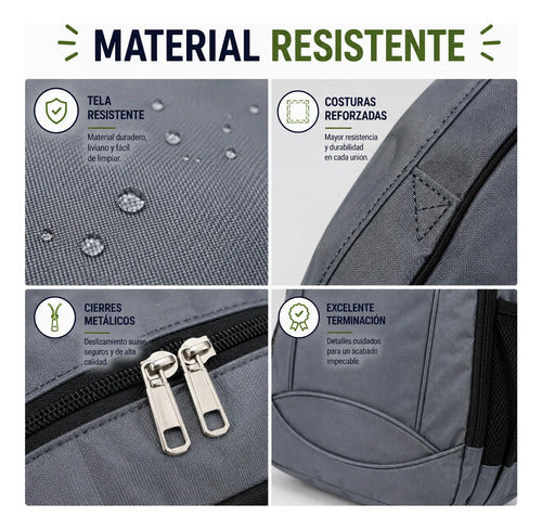 Mochila Escolar Universitaria Negra Reforzada Uso Diario Gris Liso