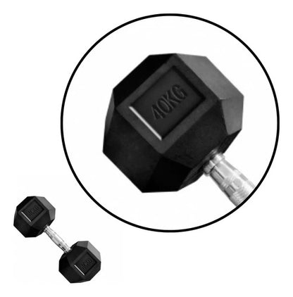 Mancuerna Hexagonales Hierro Recubierto 40kg Rhino Negro