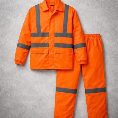 Traje Impermeable Naranja Reflectivo Vial Moto Naranja Xxxl
