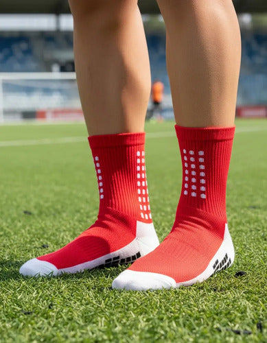 Combo Media Sin Pie + Antideslizante Fútbol Adulto Mmsports Rojo M
