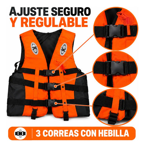 Chaleco Salvavidas Adulto Hasta 75 Kg Ajustable Kayak Pesca Naranja Flúor Único